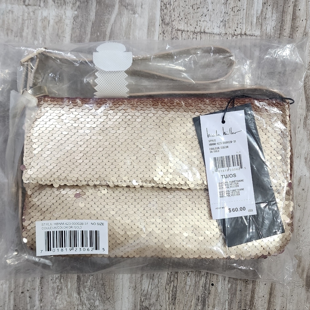 Nicole Miller Gold Sequin Shoulder Bag Small Party Cocktail Glamour Purse